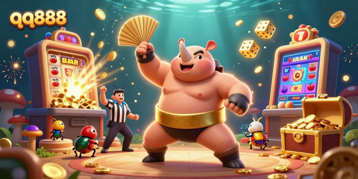 Engage with qq888 as the rhinoceros beetle champion dominates the casino scene, winning coins and treasures.