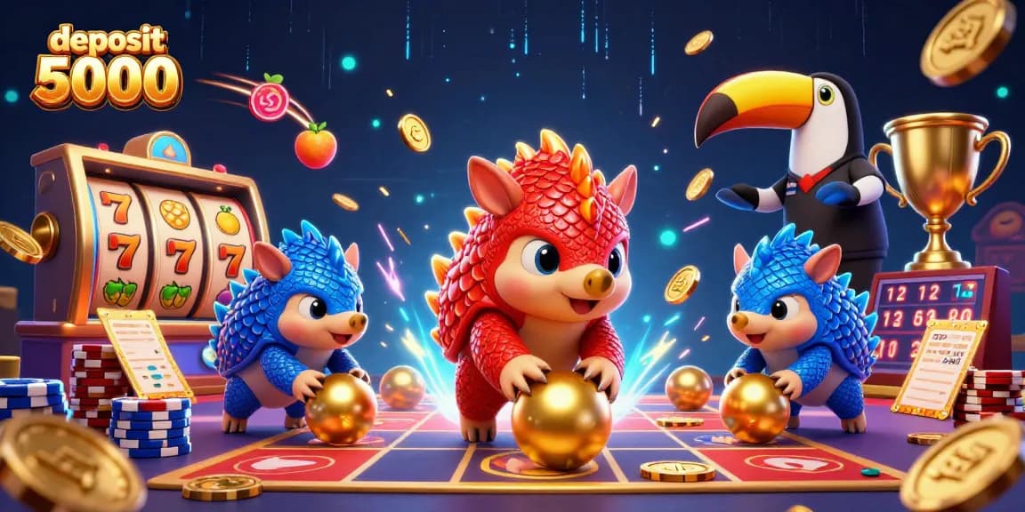 Experience the thrill with deposit 5000 as animated pangolins compete and celebrate in a vibrant casino world.