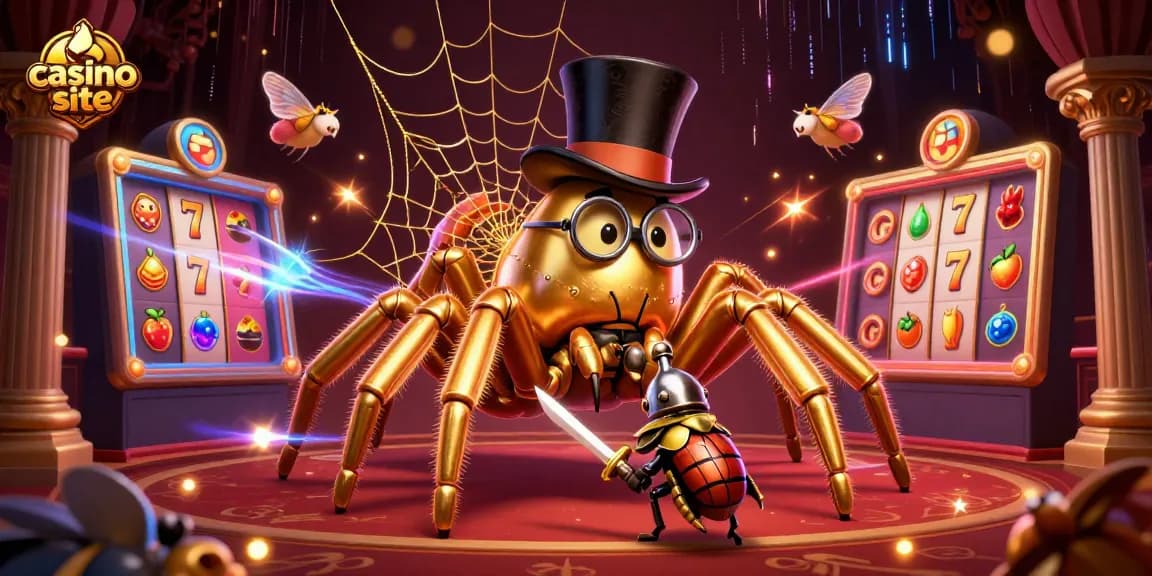 Engage with the colorful casino site showcasing vibrant slot reels and characters in dynamic action.