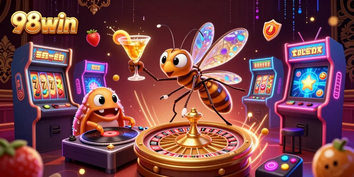 Engage with the vibrant 98win casino experience featuring unique characters and classic game elements.