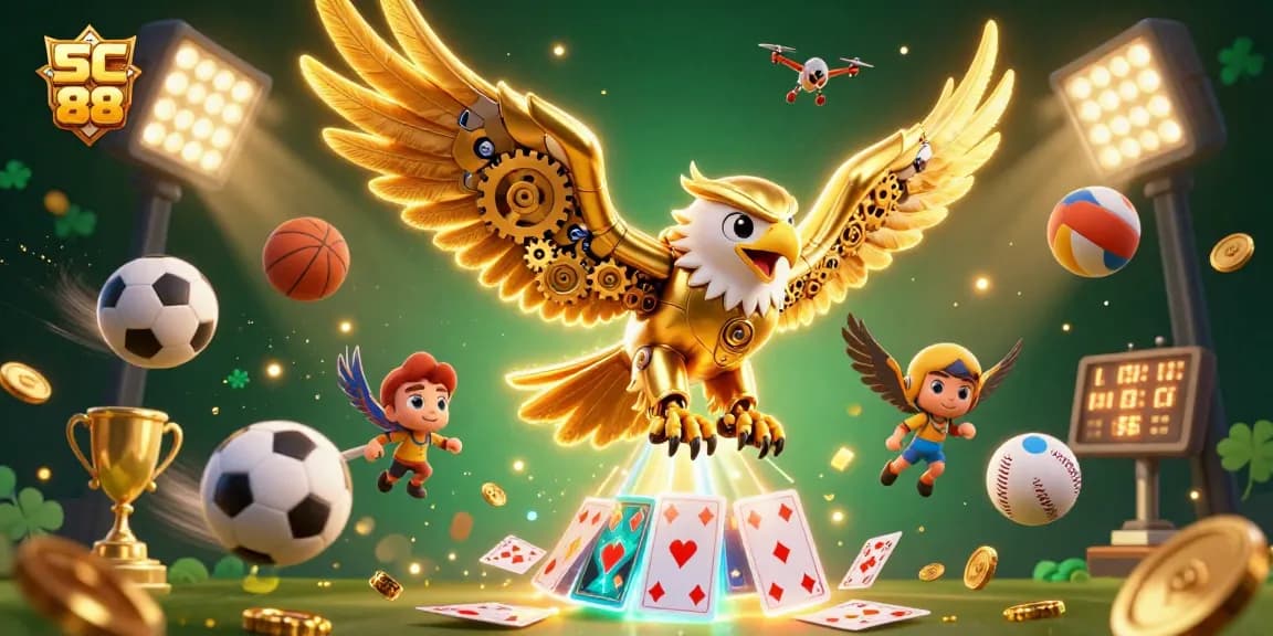 Engage in thrilling wins with SC 88 as the golden eagle dives through casino-themed chaos.