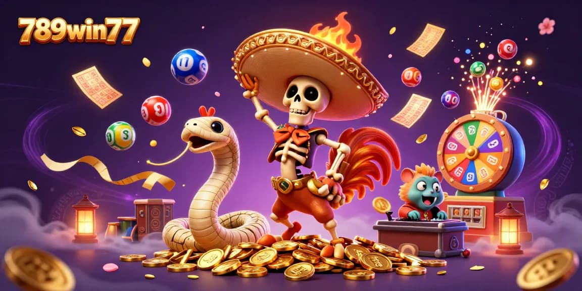 Experience excitement at 789win77 with vibrant casino illustrations featuring unique characters and dynamic gambling elements.