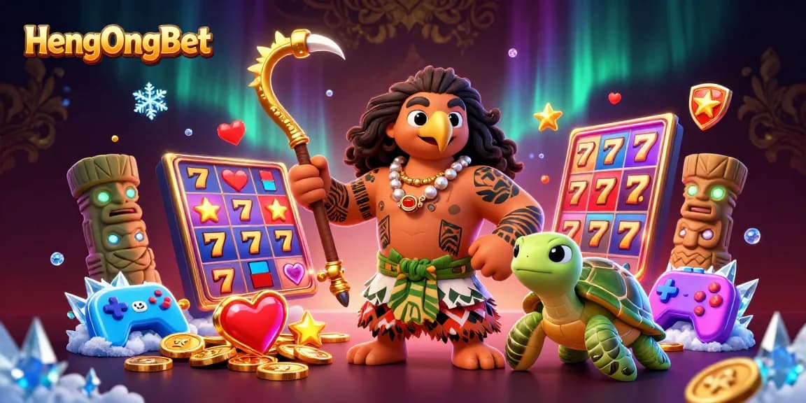 Experience the thrill of HengOngBet with a vibrant 3D casino illustration featuring exciting gaming elements.