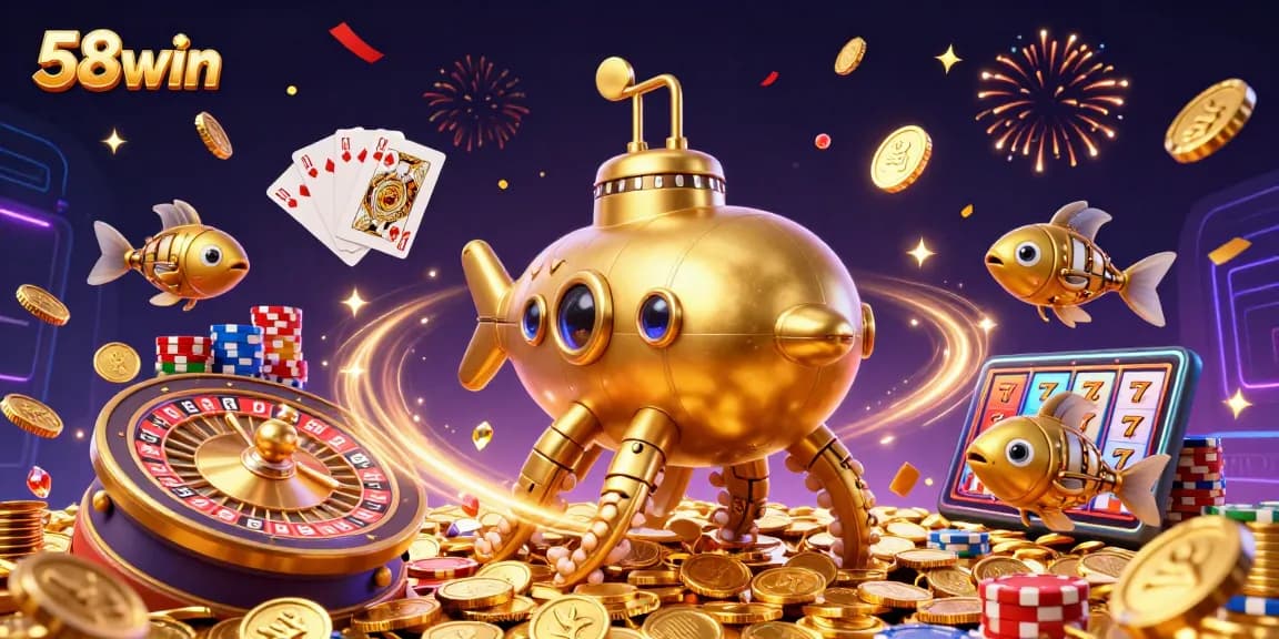 Experience thrilling gameplay with 58win's exciting casino scene packed with golden treasures and vibrant energy.