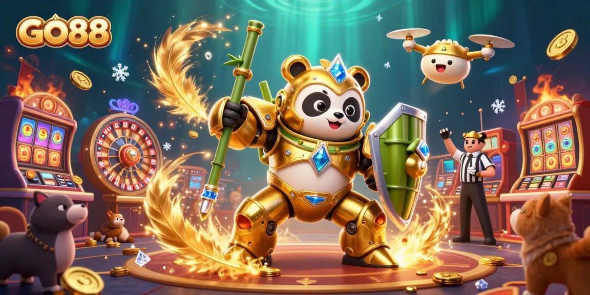 Experience thrilling gameplay at GO88 with golden panda piloting an exciting casino adventure.