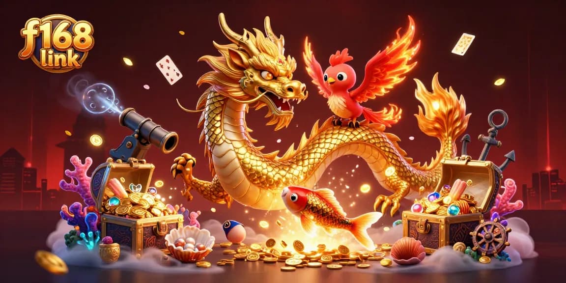Experience the excitement of the f168 link with this vibrant online casino illustration, featuring dynamic characters and elements.