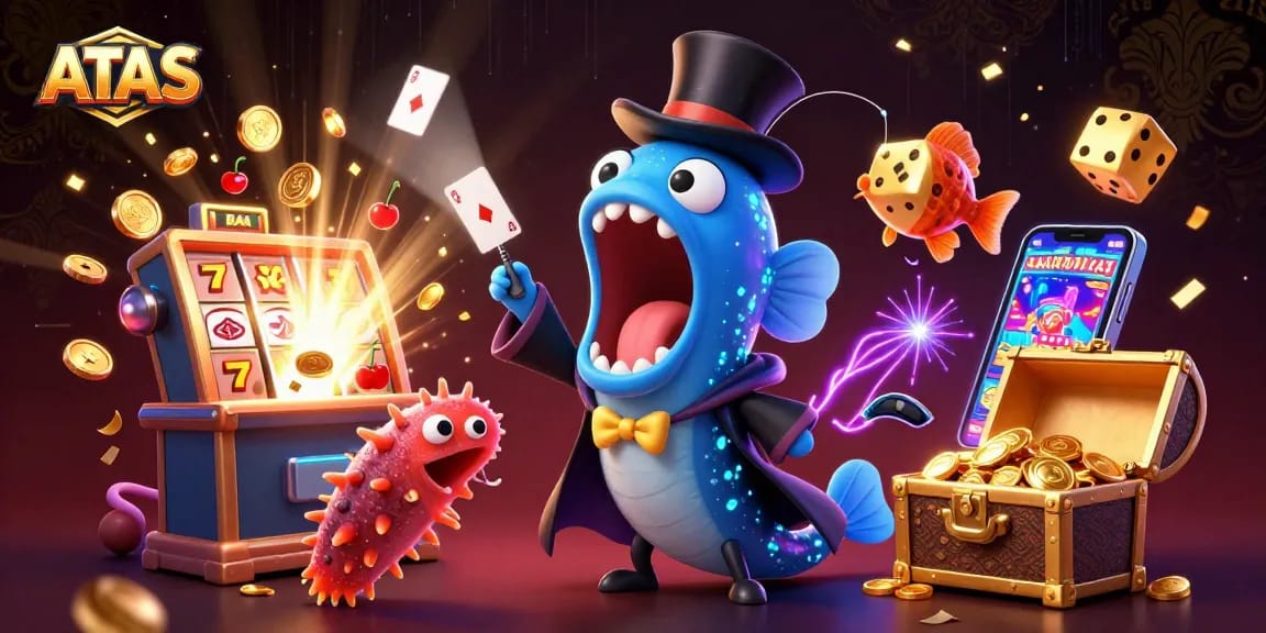 Join the fun at ATAS Casino with a magic-themed deep-sea scene showcasing vibrant casino elements.