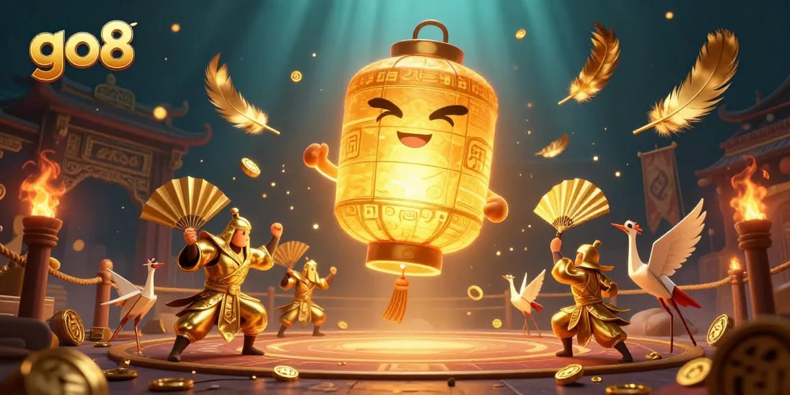 Experience the thrill of go8 with a vibrant 3D scene showcasing winning warriors and casino elements