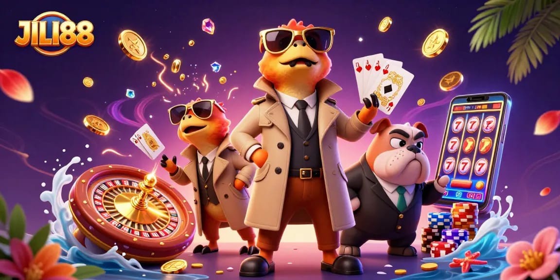 Experience JILI88 with raptors in disguise at a vibrant casino, showcasing thrilling gaming action.