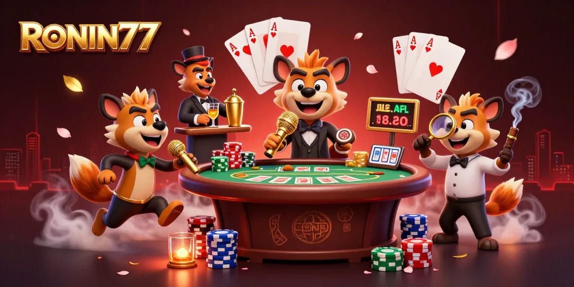 Experience thrilling gaming at RONIN77 with vibrant casino characters and dynamic action in a casino setting.