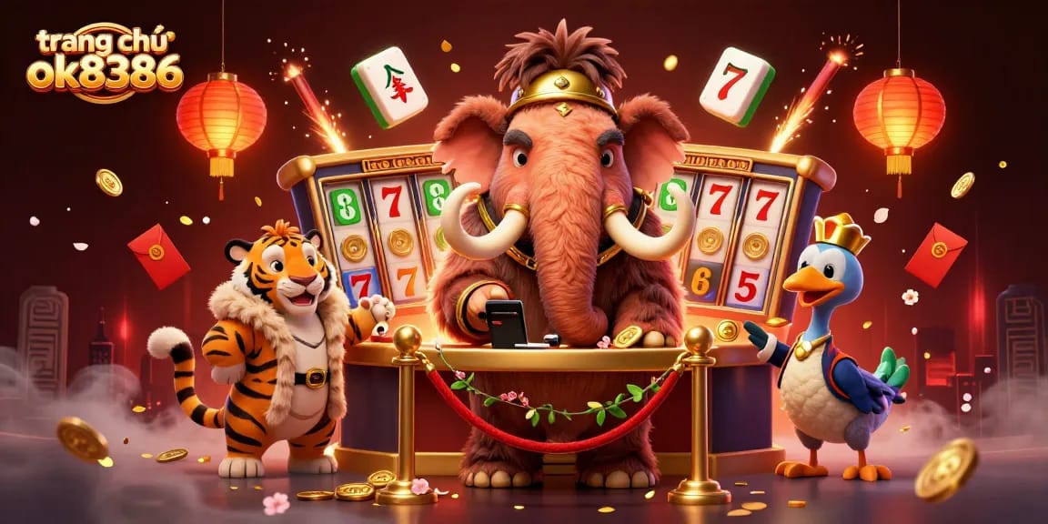 Engage with thrilling slots at trang chủ ok8386, featuring a vibrant casino scene with dynamic characters.