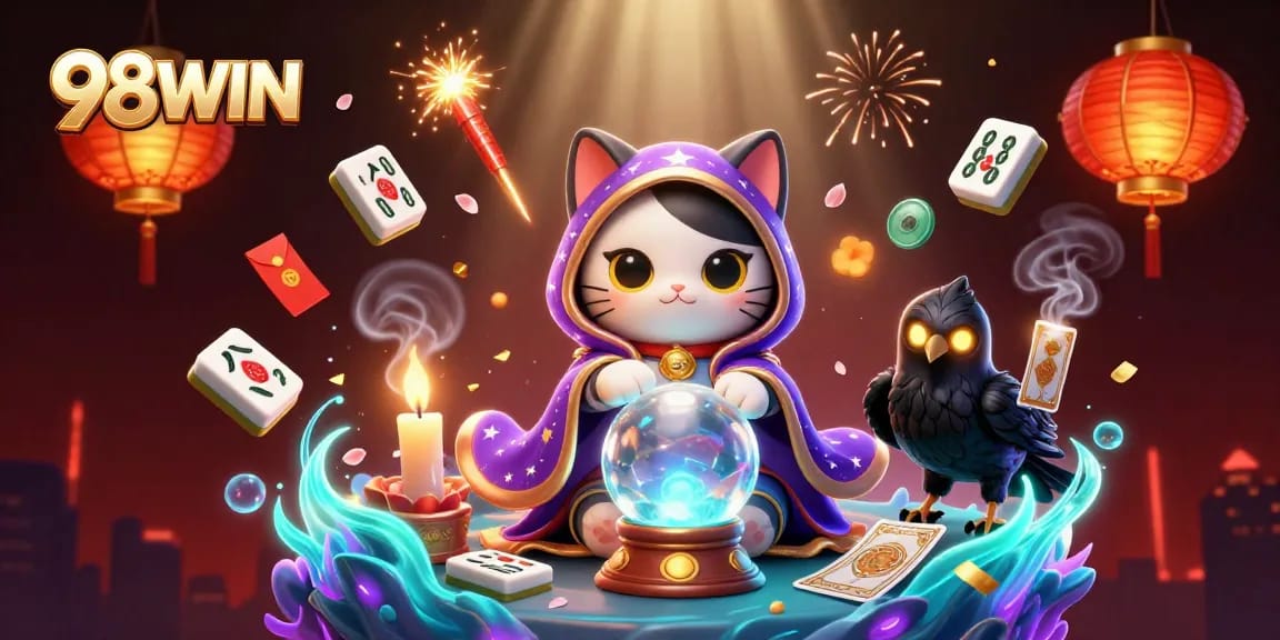 Experience thrilling gaming with 98WIN in a mystical, vibrant casino setting.
