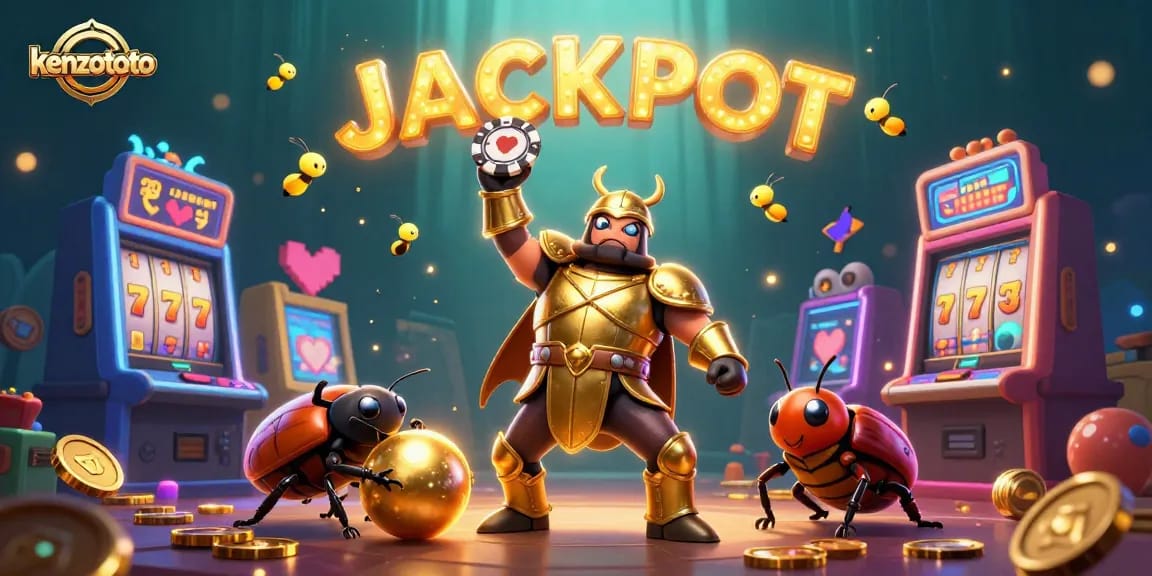 Engage in thrilling gameplay at kenzototo with a vibrant slots scene featuring colorful characters and golden elements.
