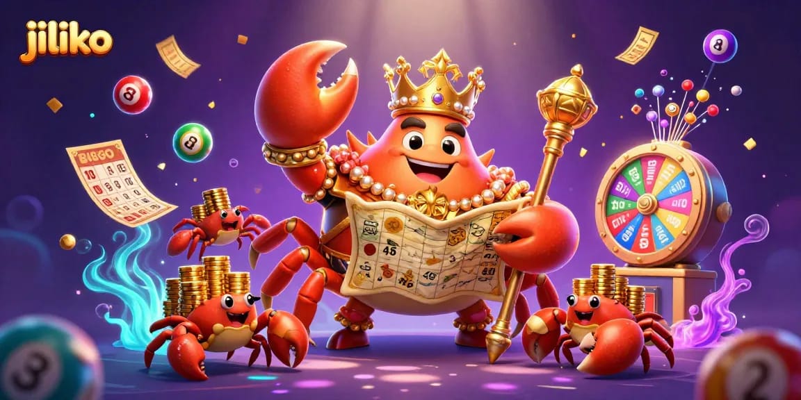 Experience exciting winnings with the thrilling crab emperor at Jiliko, surrounded by dynamic lottery elements.