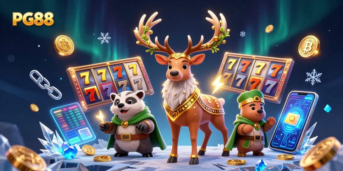 PG88 immerses players in a lively casino scene with dazzling slot reels and mystical characters.