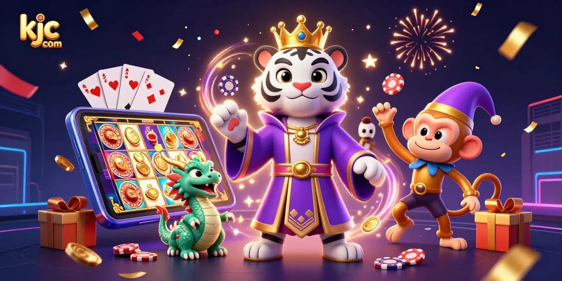 Experience the vibrant KJC com casino world with a dazzling 3D scene full of games and excitement.