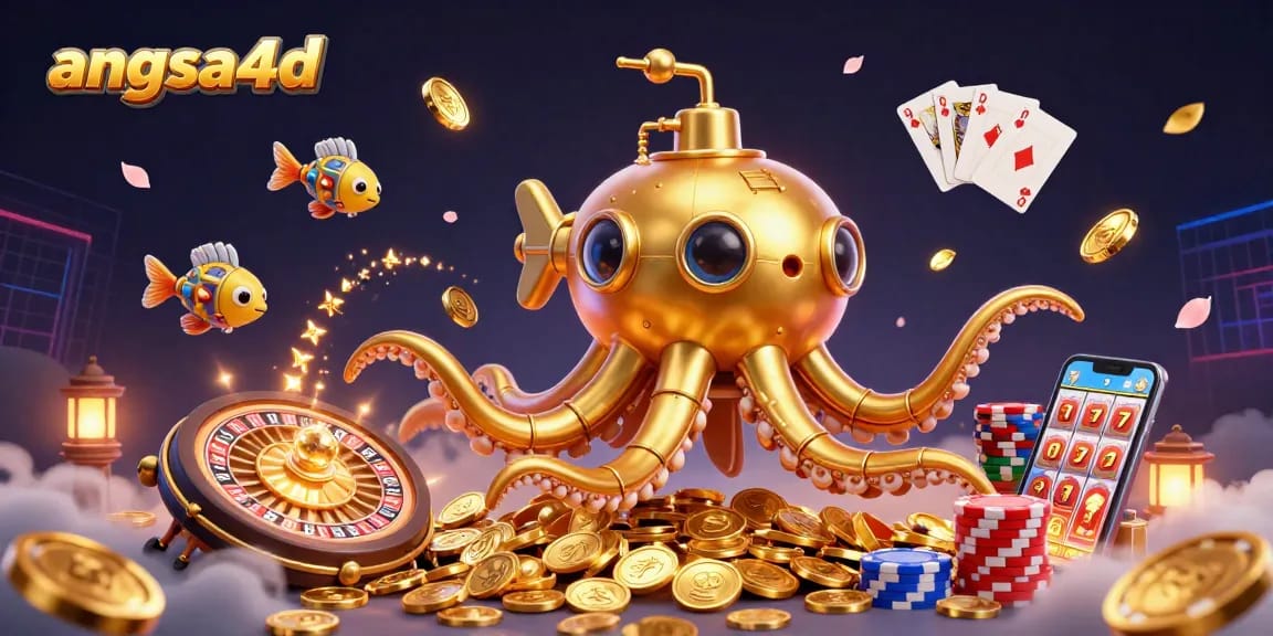 Experience the thrill of angsa4d with golden kraken, coins, and vibrant casino elements.