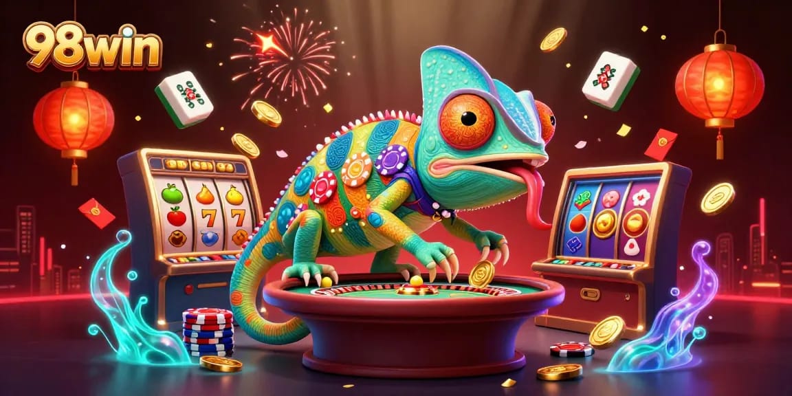 Engage with excitement at 98win's vibrant casino, featuring slots, chameleon owner, and dynamic gameplay elements.