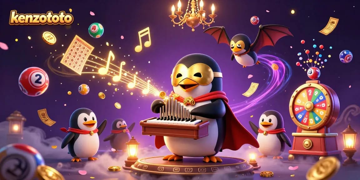 Kenzototo delivers exciting lottery gameplay with colorful balls and a whimsical penguin organ player