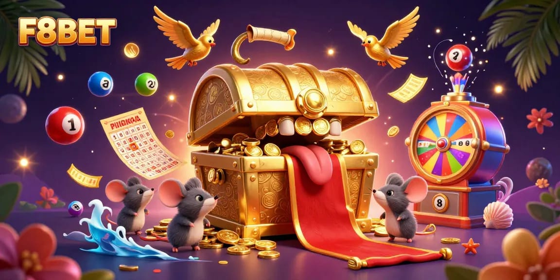 Experience thrilling wins with F8BET's engaging jackpot features and lottery excitement in this colorful scene.