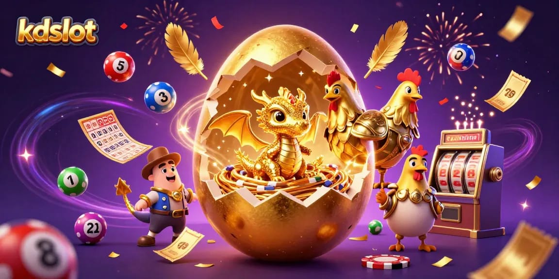 Experience the magic of kdslot with a golden baby dragon on poker chips and dynamic casino elements.