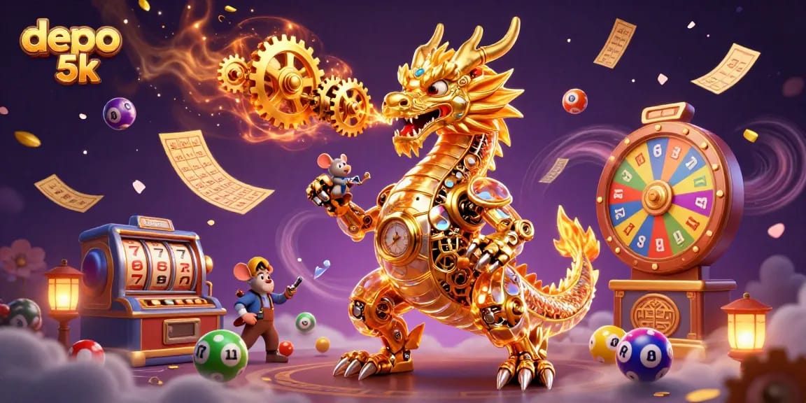 Engage with the thrilling world of depo 5k in a rich 3D casino illustration featuring vibrant gambling elements.