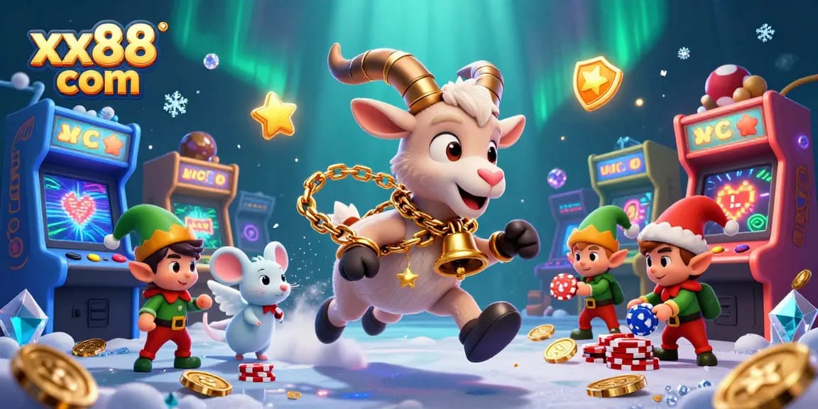 Experience the festive thrill of xx88 com with a lively casino scene featuring Krampus, an angel mouse, and playful gremlins.