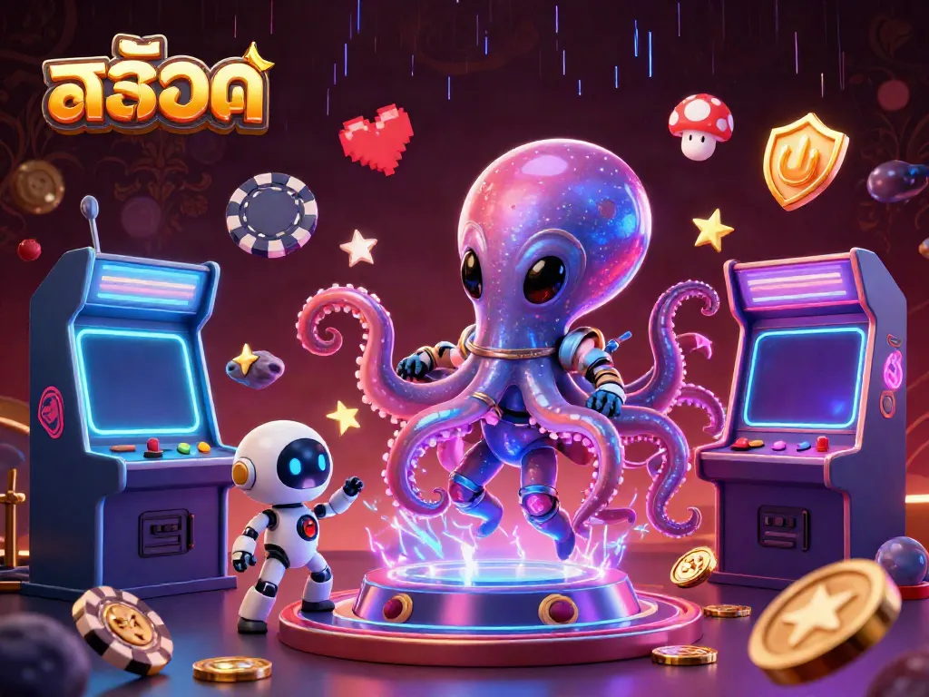 เกมสล็อต สล็อต ที่มีไอคอนมงคลและลูกเต๋าบินออกมาจากเครื่องสล็อตออนไลน์
