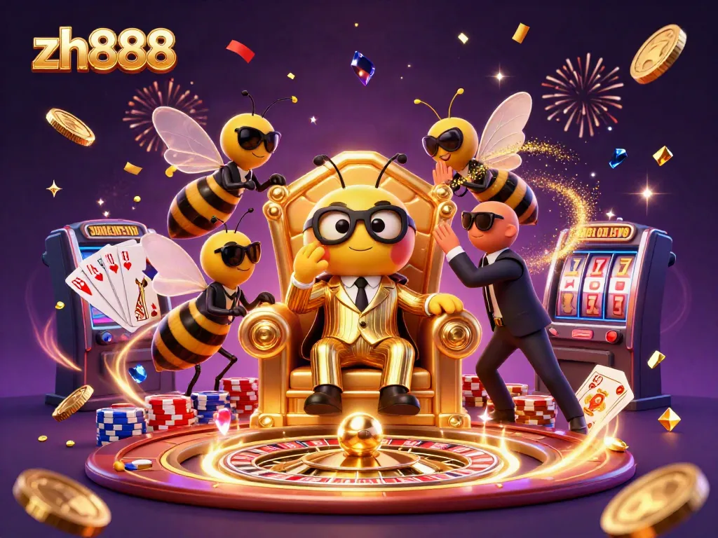 Join the action in the zh888 game with a colorful casino scene featuring dynamic characters and vibrant gaming elements.
