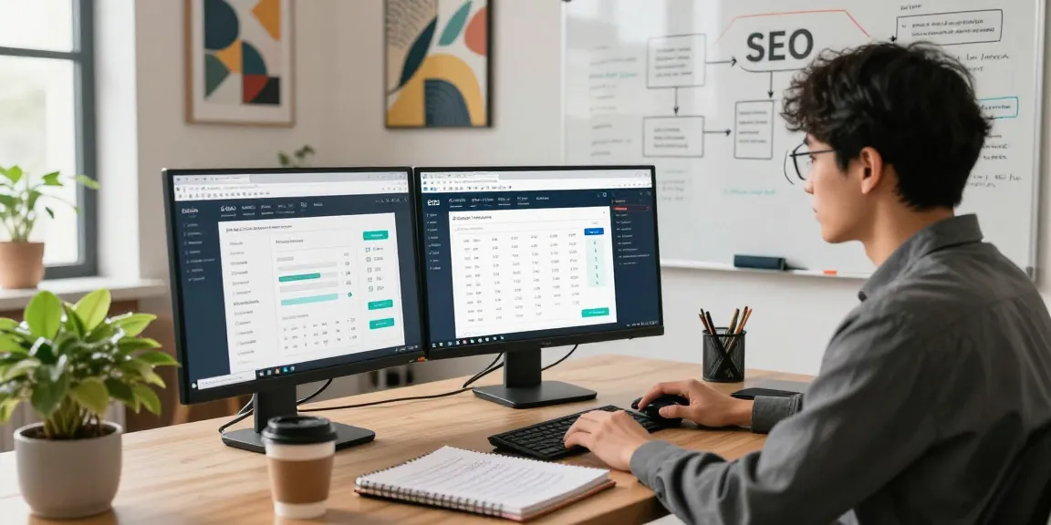 SEO specialist optimizing websites with pbn links seo strategies in a vibrant workspace.