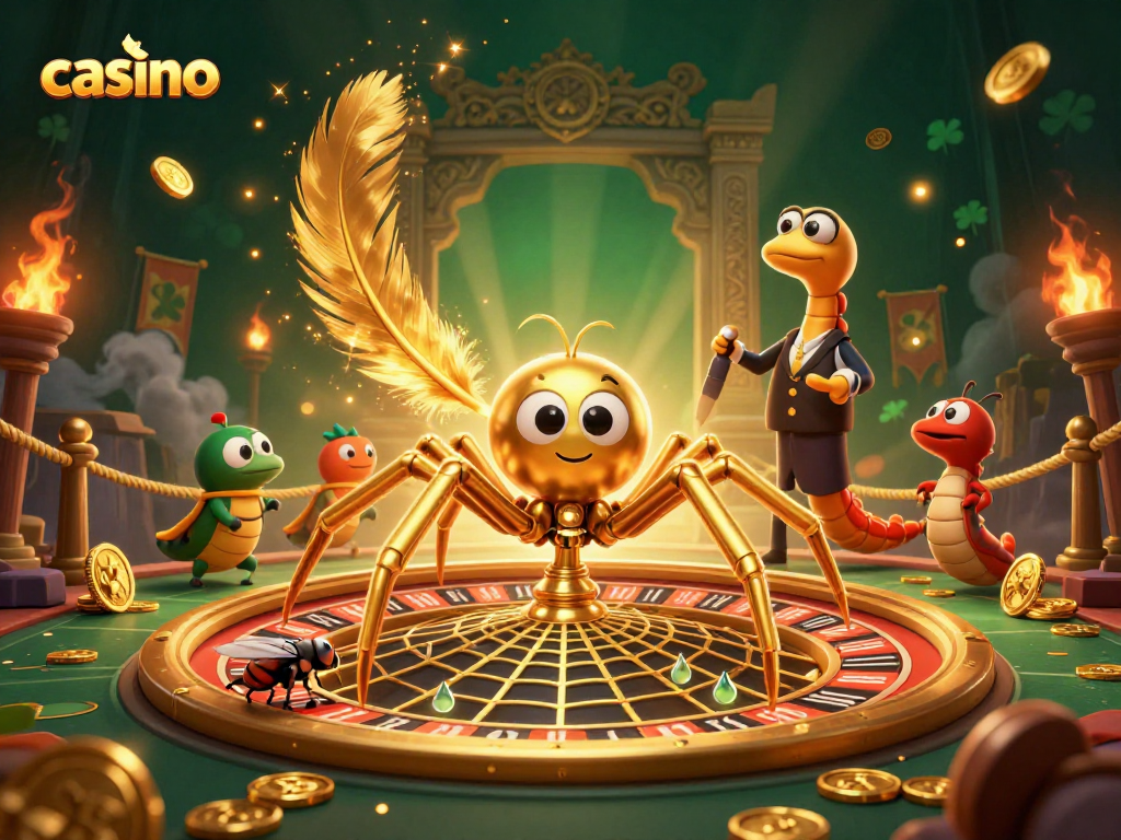 Engage in a casino atmosphere where a spider spins a roulette wheel while a fly bets nervously.