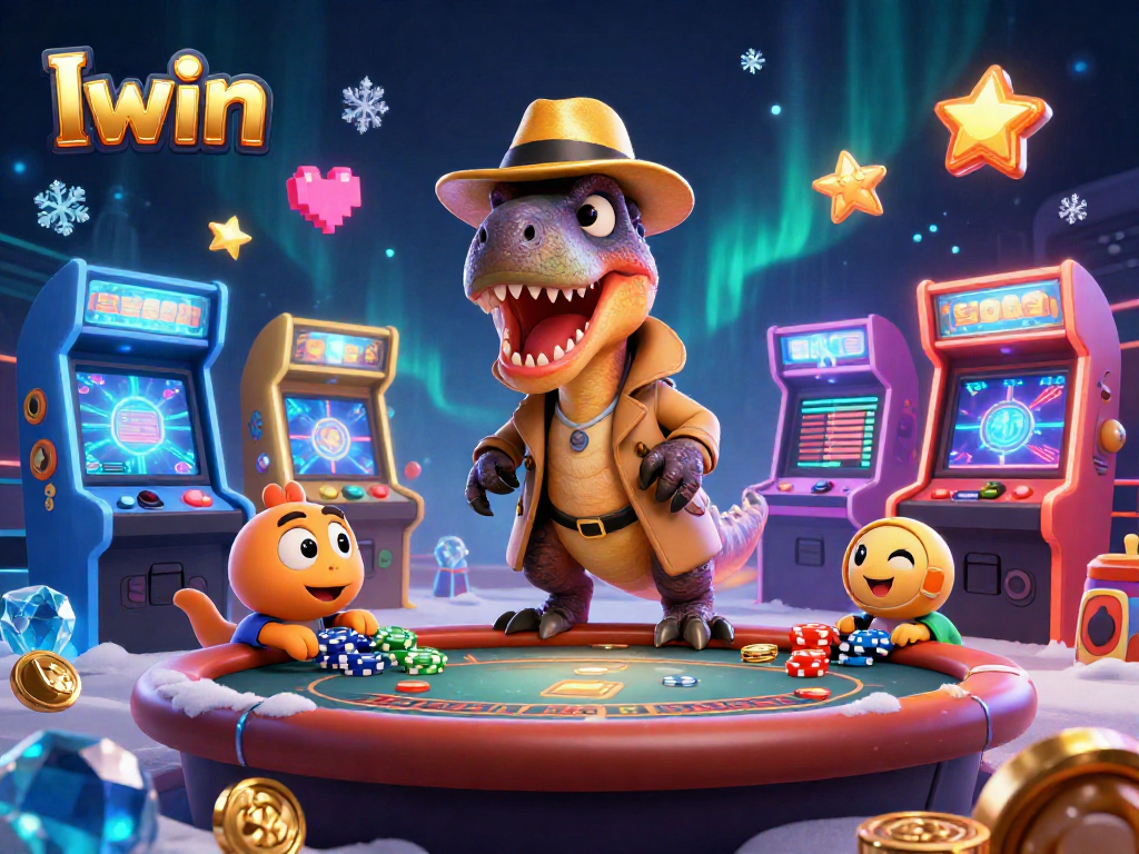 Iwin showcases a velociraptor card counter at a blackjack table with a stegosaurus pit boss in an engaging casino scene.