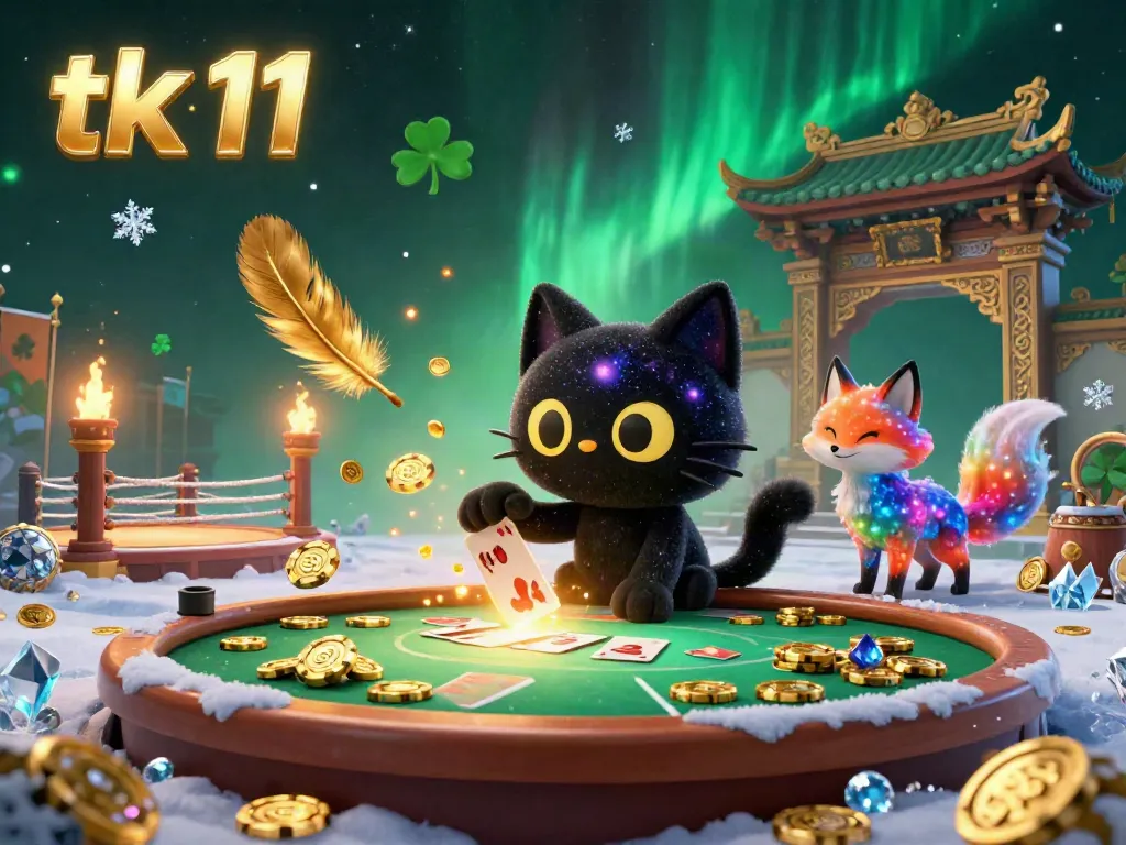 Experience tk 11's cosmic casino adventure with captivating characters, golden chips, and a vibrant atmosphere.