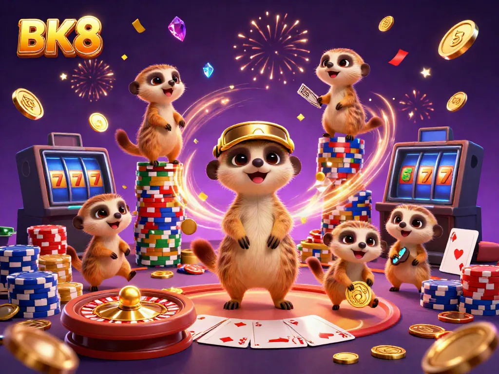 Experience thrilling blackjack action at BK8 with animated meerkats managing a vibrant casino atmosphere