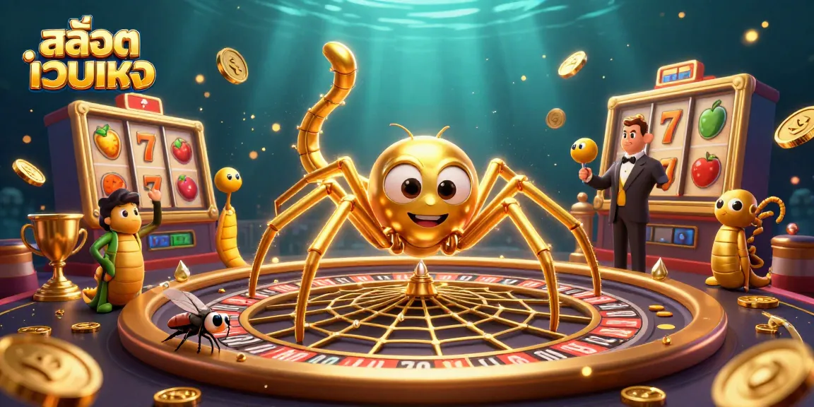 Experience the excitement of สล็อตเว็บตรง with a golden spider and a centipede croupier in action.