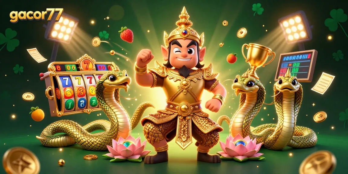 Gacor77 memberikan pengalaman permainan slot online dengan kemenangan yang menarik dalam ilustrasi 3D.