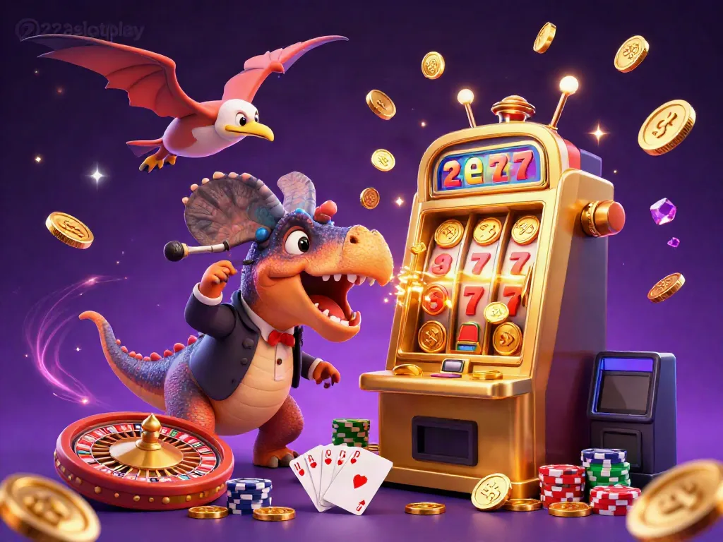 Genggam jackpot di 222slotplay dengan kepala pachycephalosaurus menghantam mesin slot emas.