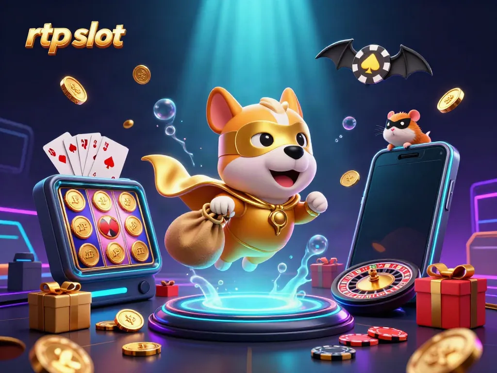 Experience the excitement of rtp slot gaming with our vibrant 3D scene featuring a superhero dog and hamster!