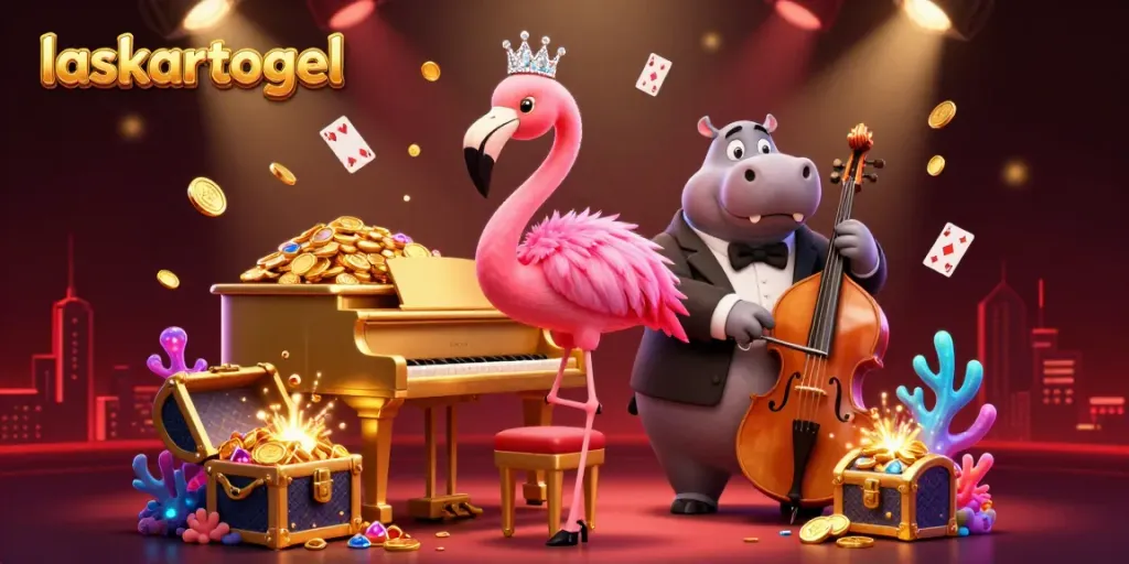 Embrace the excitement of laskartogel with dynamic casino elements and colorful characters in a vivid scene.