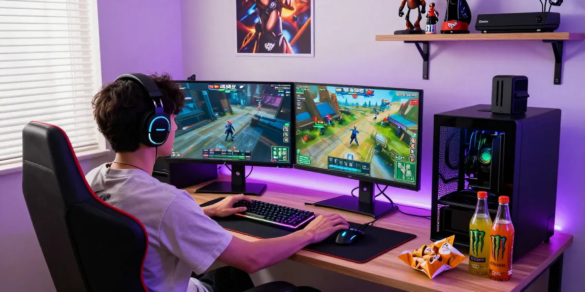 Gamer menikmati pengalaman bermain di diana4d dengan setup gaming modern dan suasana ceria.