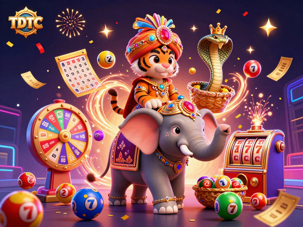 Engage in TDTC lottery excitement with vibrant elements showcasing gaming joy.