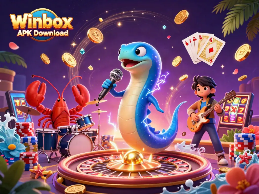 Experience thrilling gameplay with Winbox APK Download, featuring lively casino characters and dynamic gaming elements.