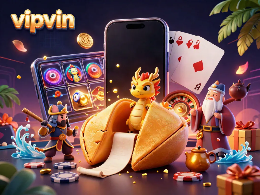Win big with vipvin at a vibrant virtual casino featuring an array of games and characters.