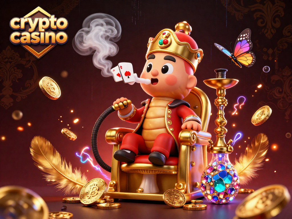 Engage with the vibrant crypto casino scene featuring a whimsical caterpillar in a Turkish sultan outfit.