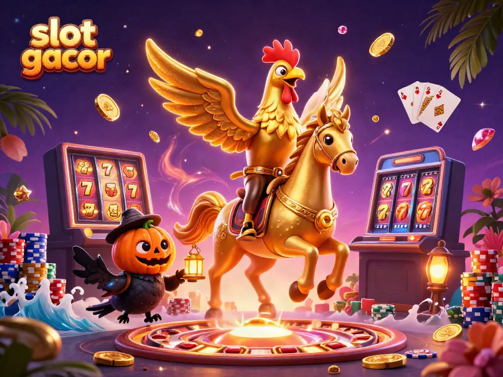 Menangkan putaran slot gacor dengan ayam jantan emas berpetualang di kasino malam yang megah.