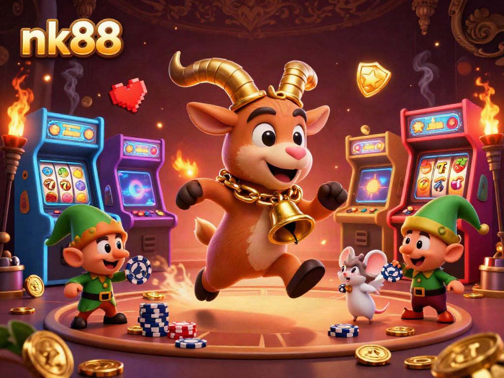 Experience festive thrills at nk88 as a Krampus goat and playful characters animate the holiday casino scene!