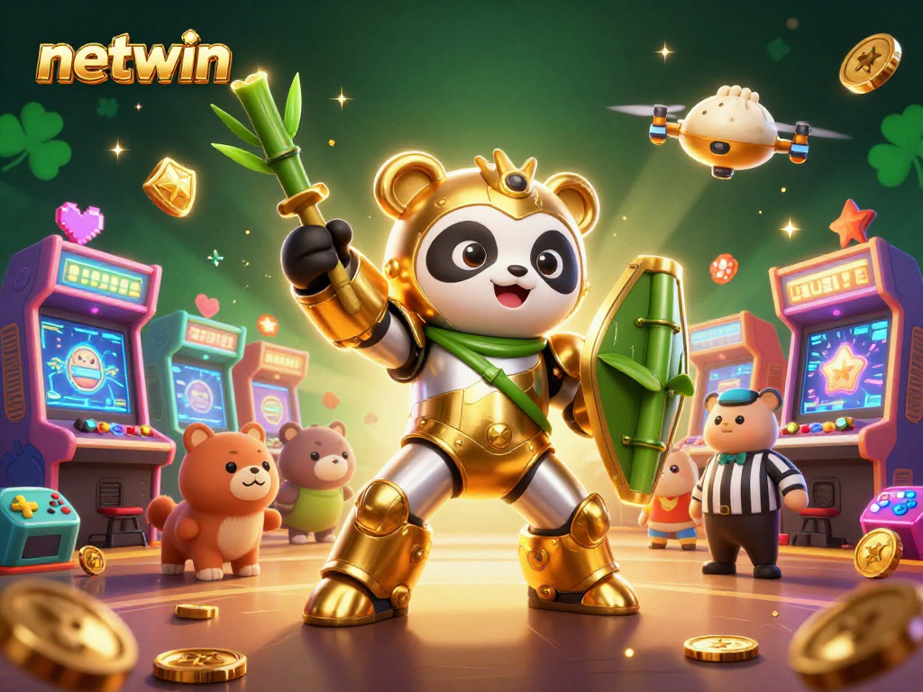 Experience thrilling gameplay with netwin, featuring a golden panda and vibrant gaming elements.