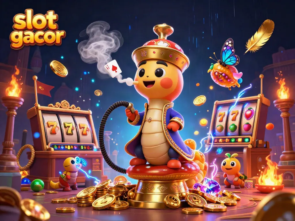 Experience winning with slot gacor in this vibrant 3D casino illustration featuring a caterpillar hookah-master.