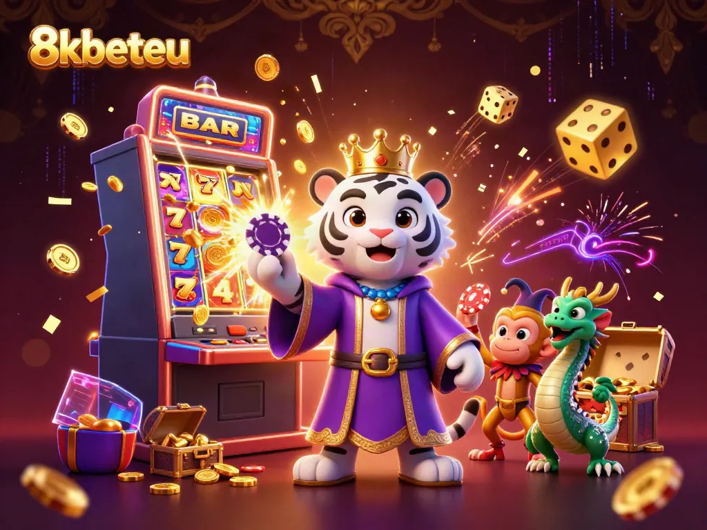 Immerse in the vibrant 8kbeteu casino world with the majestic tiger, jester monkey, and dragon unlocking big wins!