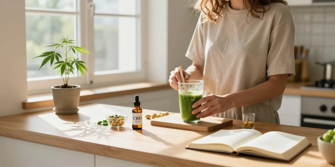 Can you vape in Cyprus? Young woman using CBD oil while enjoying a healthy wellness routine in a bright kitchen.